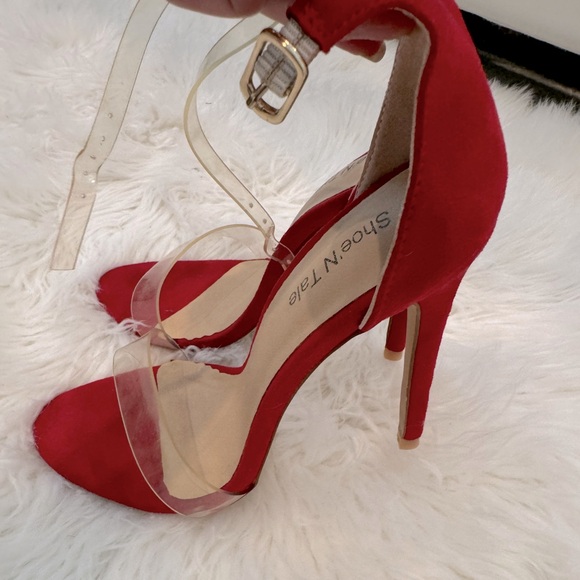 4 1/2” Sexy Clear Strap Stiletto Red Heels - Size 6.5 - Picture 3 of 9